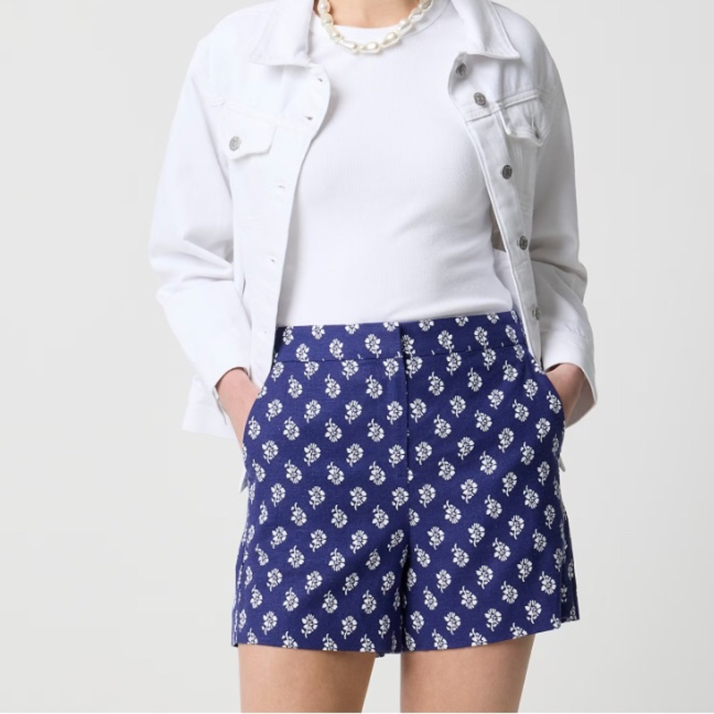 J. Crew Factory Linen-Blend Shorts Blue
